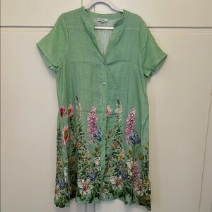 NWOT 100% Linen Le Ragarre Italian Green Buttoned Mini Floral Sundress